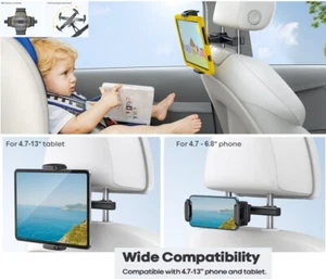 Tablet Holder Car Headrest Holder 360° Rotation Cradle iPad Samsung 4.7-12.9 Inc - Picture 1 of 8