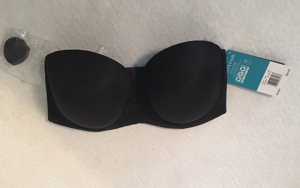Vanity Fair 74380 Full Figure Strapless Bra Black Size 34dd