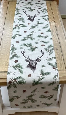 Xmas Country game animals winter green foliage Wallace stag, linen table runners - Image 1 of 4