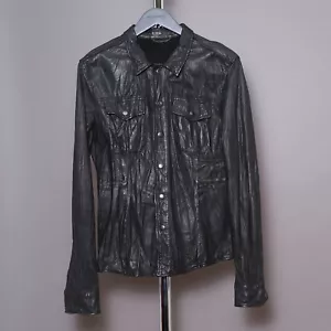 ALL SAINTS Leather Shirt Jacket Mens MEDIUM LORRIMER Celebrity Overshirt Black Z - Picture 1 of 22