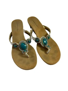 Cynthia Rowley Womens Size 9.5 Beaded Sandals Flip Flops Leather Summer Spring - Picture 1 of 8