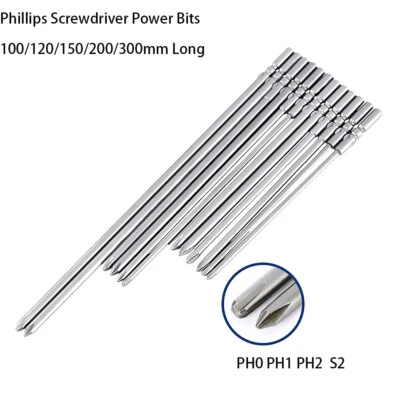 Phillips Screwdriver Bits PH0 PH1 PH2 Long Screw Driver Drill Bit Round Shank S2 - Image 1 of 4
