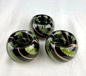 Set of 3 Art Glass Round Opalescent Votive Candle Holders Handmade Hand Blown - Picture 1 of 11