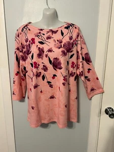 NWT Style&co Pink Floral Multi Soft Top with 3/4 Sleeve Plus Size 1X - Picture 1 of 3