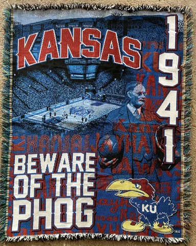Kansas Jayhawks Tapestry Throw Blanket Beware o/t Phog Commemorative 1941 Mascot Cover