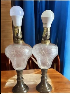 Two Vintage Lamps With Frosted Cut Glass & Marble Base-Tested And Working - Picture 1 of 10
