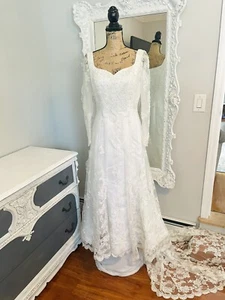 Christina Wu White BEADED Lace Mermaid Train GORGEOUS Wedding Gown Dress - Picture 1 of 9