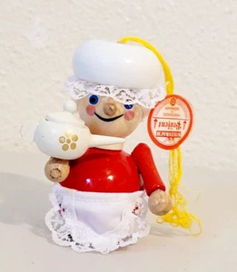 Steinbach Germany MRS. CLAUS CRATCHIT Maid with Teapot Wooden Ornament 3" - Picture 1 of 6