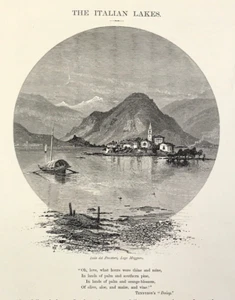 Isola dei Pescatori Lake Maggiore Italy woodcut print 1875 book illustration - Picture 1 of 2