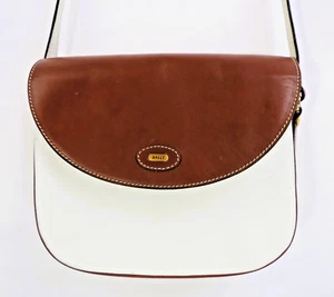 AUTHENTIC BALLY Ivory w/ Brown Leather Crossbody Bag Purse Handbag Vintage Italy - Picture 1 of 21