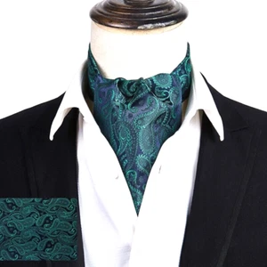 Classic Men's Ascot Cravat Tie Silk Paisley Blue Green Scarves Cravat - Picture 1 of 1