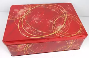 Kirkland Vacaciones Navidad Galleta Metal Contenedor Vacío Rojo Oro Remolino Estrellas 11" - Imagen 1 de 8