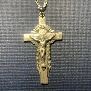 Vintage Sterlingsilber INRI Kruzifix Anhänger Halskette 24" Kette gedreht kubanisch - Bild 1 von 10