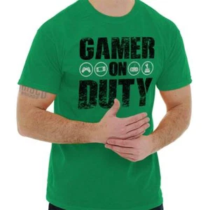 Funny Grunge Joke Video Gamer On Duty Humor Mens Casual Crewneck T Shirts Tees - Picture 1 of 10