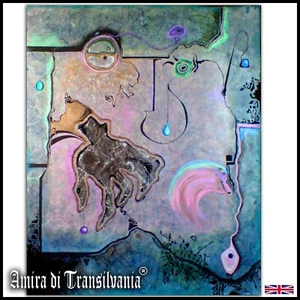 arte astratta pittura artistica contemporanea originale surrealismo paesaggio viola - Foto 1 di 24