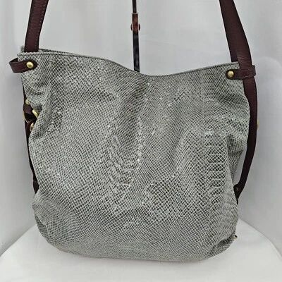 orYANY Anaconda Leather Convertible Backpack to Hobo Grey with Brown Straps - Image 1 of 4