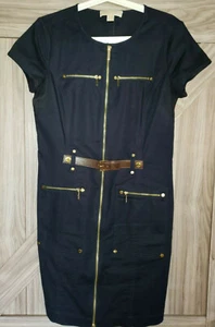 MICHAEL KORS Women's Sleeveless Full Zip Belted Shirt Dress Navy SZ 6 - Picture 1 of 5