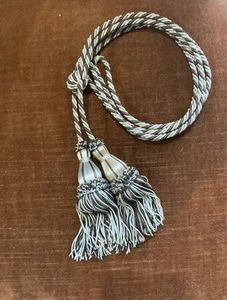 Vintage French Brown & Beige Curtain Tie-Back Pair Twisted Rope 5'' Tassel - Picture 1 of 6