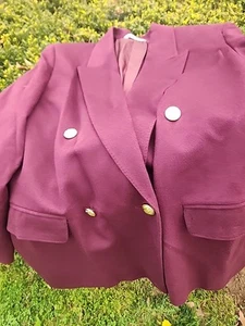 Womens Accento Marzotto Plum Cashmere Blend Double Breasted Blazer Size 10 ITALY - Picture 1 of 16