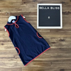 Bella Bliss Navy Blue Red Pique Knit Sleeveless Shift Dress Cotton Preppy 6 - Picture 1 of 5