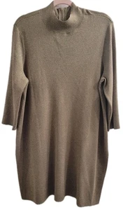 Chico’s Travelers Collection Dress Sz 3 Gold Metallic Mock Neck Knit Tunic - Picture 1 of 11