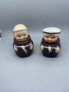Vintage West Germany Goebel Friar Tuck Monk 3 Piece Set Creamer & Sugar With Lid - Picture 1 of 8