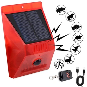 Solar Strobe Light Alarm 129db Motion Sensor Sound Alarm Siren Remote Control - Picture 1 of 6