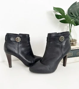 Tory Burch Size 8 Black Leather Ankle Boots Booties - Picture 1 of 6