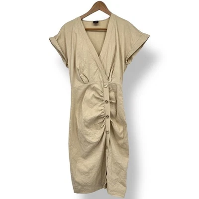 Vestido para mujer Pinko mezcla de lino bronceado imitación envoltura abotonada cuerpo con hasta la rodilla 8 Foto 1 de 4