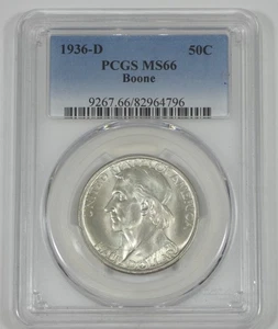 1936-D Daniel Boone Bicentennial Commemorative Silver Half Dollar PCGS MS 66 - Picture 1 of 4