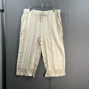 Denim & Co. Naturals Regular Linen Blend Crop Pants Stone Khaki Large - Picture 1 of 10