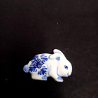 Vintage Bunny Rabbit White Blue Flower Ceramic Painted Easter Spring