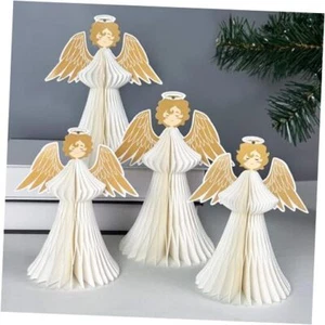 4PCS Paper Angel Honeycomb Christmas Decorations 3D Vintage Angel Ornaments - Picture 1 of 7