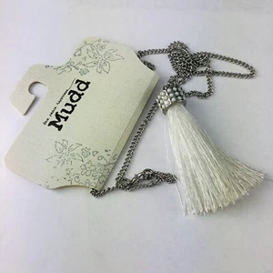 Mudd Silver-Tone Long Necklace White Rhinestone Tassel - Picture 1 of 2