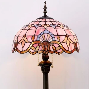 Tiffany Floor Lamp Pink Baroque Stained Glass Standing Reading Light 16X16X64... - Picture 1 of 8