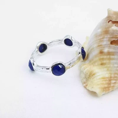 Anillo de plata 925 con banda de piedras preciosas de lapislázuli banda de eternidad anillo de diseñador para mujer Foto 1 de 4