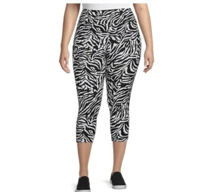 TERRA & SKY Womens Capri Leggings Size 0X 14W High Rise Black & White New - Picture 1 of 4