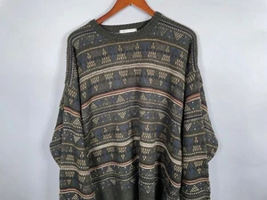 VTG Dad Style Geometric Pattern Sweater Adult 2XL Olive Green Geoffrey Beene Tag - Picture 1 of 10