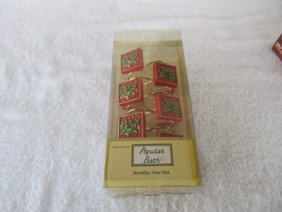 BAÑO POPULAR [DISEÑO X'MAS ACEBO] JUEGO DE 12 GANCHOS DE CORTINA DE DUCHA DE RESINA ¡ROJO!! Foto 1 de 4