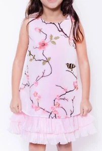 Como Va Boutique Girls Bird Flower Embroidered dress Party Birthday size 4-7  - Picture 1 of 6