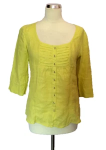 JAEGER YELLOW LINEN 3/4 SLEEVE TOP SIZE 10 - Picture 1 of 3