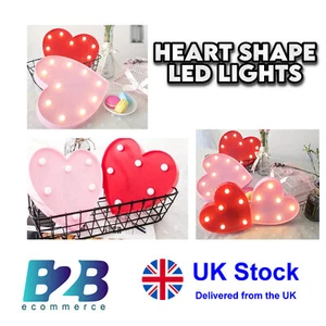 HEART SHAPED RED PINK LED NIGHT LIGHT LOVE SIGN LAMP LIGHT - Picture 1 of 9