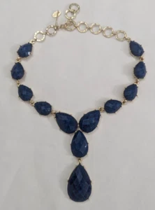 AMRITA SINGH Blue Resin & Gold Tone Y Drop Bib Statement Necklace EUC Faceted - Picture 1 of 6