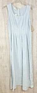 NWT KLEEN Dress Small  Blue 100% Linen Lagenlook Beachy Maxi Long Minimal Boho - Picture 1 of 10