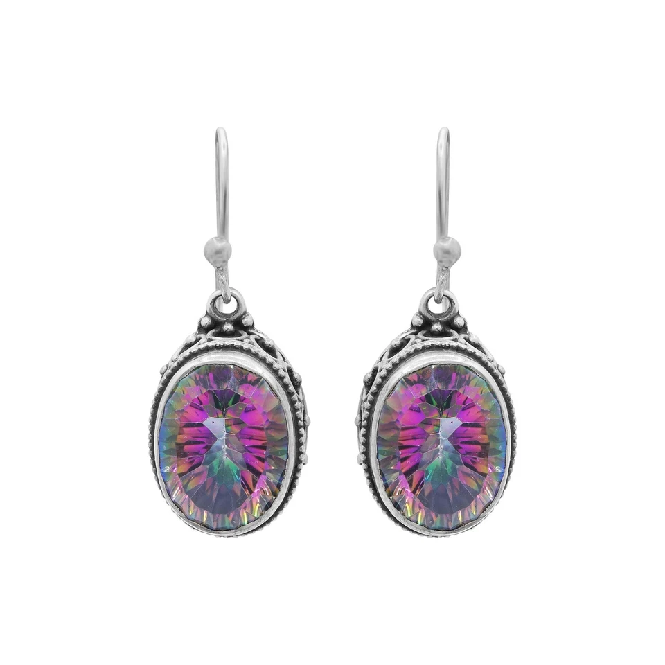 Dainty Mystic Topaz Gemstone Handmade 925 Sterling Silver Earrings for Gifts - Image 1 of 1