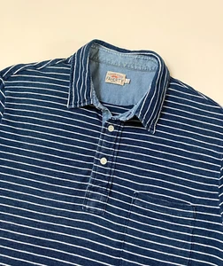 Camisa polo Faherty para hombre talla grande azul a rayas manga corta índigo teñido algodón - Imagen 1 de 5