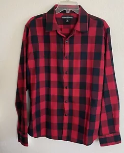Beverly Hills Polo Club Mens XL Button Up Shirt Black Red Buffalo Plaid Flannel - Picture 1 of 6