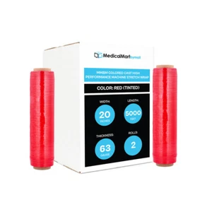 Machine Pallet Stretch Wrap 20" x 5000' 63 Gauge Tinted Red Shrink Flim 2 Rolls - Picture 1 of 6