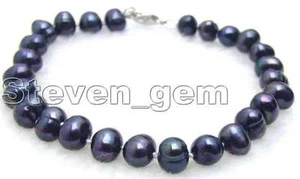 7-8mm Black Round Natural Freshwater Pearl Bracelet for Women Fine Jewelry 7.5" - Picture 1 of 3