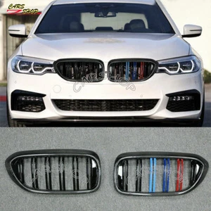 For BMW G30 G31 535i 2017-2022 Dual Slat Color Carbon Fiber Front Kidney Grille - Picture 1 of 6